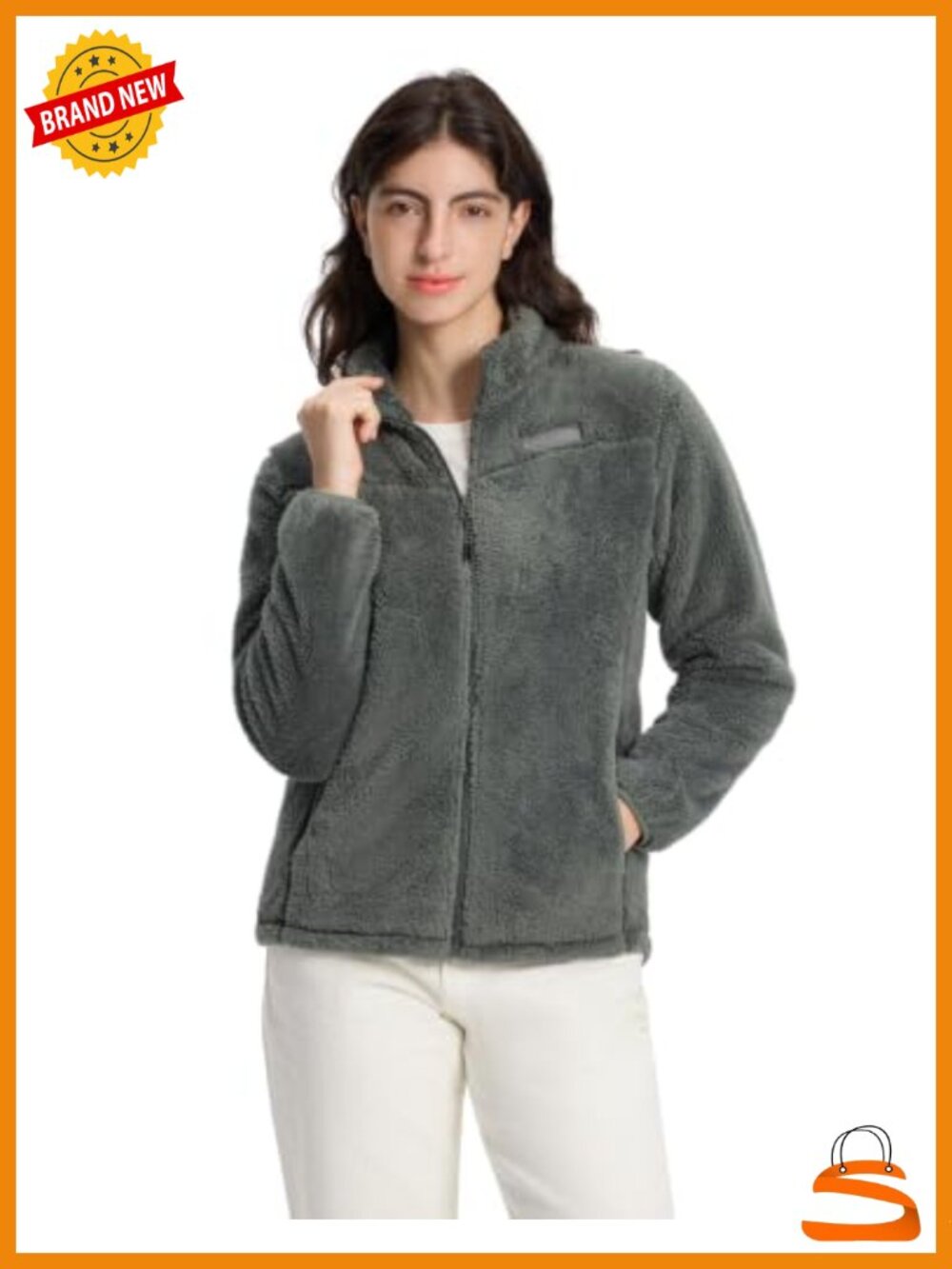 Fuzzy Fleece Full Zip Jacket Lightweight Warm Soft Coat for Outdoor